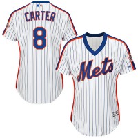 New York Mets #8 Gary Carter White(Blue Strip) Alternate Women's Stitched MLB Jersey