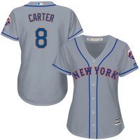 New York Mets #8 Gary Carter Grey Road Women's Stitched MLB Jersey