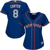 New York Mets #8 Gary Carter Blue(Grey NO.) Alternate Women's Stitched MLB Jersey
