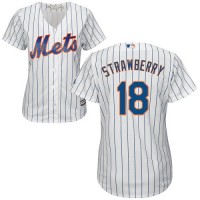 New York Mets #18 Darryl Strawberry White(Blue Strip) Home Women's Stitched MLB Jersey
