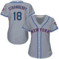 New York Mets #18 Darryl Strawberry Grey Road Women's Stitched MLB Jersey