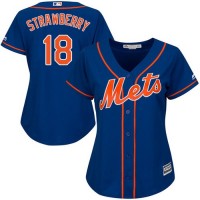 New York Mets #18 Darryl Strawberry Blue Alternate Women's Stitched MLB Jersey