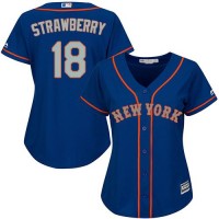 New York Mets #18 Darryl Strawberry Blue(Grey NO.) Alternate Women's Stitched MLB Jersey