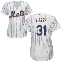 New York Mets #31 Mike Piazza White(Blue Strip) Home Women's Stitched MLB Jersey