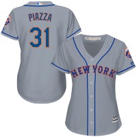 New York Mets #31 Mike Piazza Grey Road Women's Stitched MLB Jersey