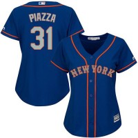 New York Mets #31 Mike Piazza Blue(Grey NO.) Alternate Women's Stitched MLB Jersey