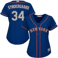 New York Mets #34 Noah Syndergaard Blue(Grey NO.) Alternate Road Women's Stitched MLB Jersey