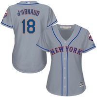 New York Mets #18 Travis d'Arnaud Grey Road Women's Stitched MLB Jersey
