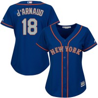 New York Mets #18 Travis d'Arnaud Blue(Grey NO.) Alternate Women's Stitched MLB Jersey