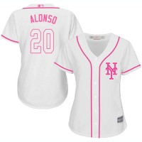 New York Mets #20 Pete Alonso White/Pink Fashion Women's Stitched MLB Jersey