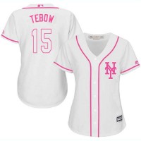 New York Mets #15 Tim Tebow White/Pink Fashion Women's Stitched MLB Jersey