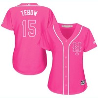 New York Mets #15 Tim Tebow Pink Fashion Women's Stitched MLB Jersey