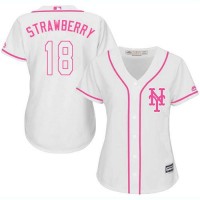 New York Mets #18 Darryl Strawberry White/Pink Fashion Women's Stitched MLB Jersey