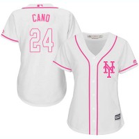 New York Mets #24 Robinson Cano White/Pink Fashion Women's Stitched MLB Jersey