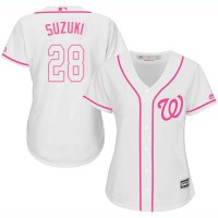 Washington Nationals #28 Kurt Suzuki White/Pink Fashion Women's Stitched MLB Jersey
