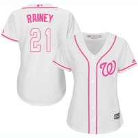 Washington Nationals #21 Tanner Rainey White/Pink Fashion Women's Stitched MLB Jersey