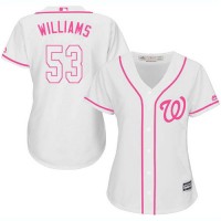 Washington Nationals #53 Austen Williams White/Pink Fashion Women's Stitched MLB Jersey