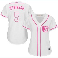 Baltimore Orioles #5 Brooks Robinson White/Pink Fashion Women's Stitched MLB Jersey