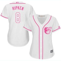Baltimore Orioles #8 Cal Ripken White/Pink Fashion Women's Stitched MLB Jersey