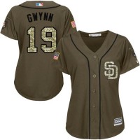 San Diego Padres #19 Tony Gwynn Green Salute to Service Women's Stitched MLB Jersey