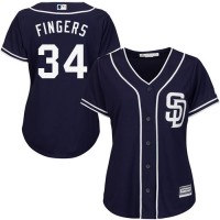 San Diego Padres #34 Rollie Fingers Navy Blue Alternate Women's Stitched MLB Jersey