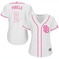 San Diego Padres #2 Jose Pirela White/Pink Fashion Women's Stitched MLB Jersey