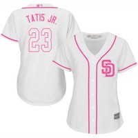 San Diego Padres #23 Fernando Tatis Jr. White/Pink Fashion Women's Stitched MLB Jersey