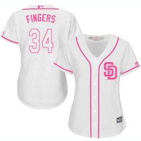 San Diego Padres #34 Rollie Fingers White/Pink Fashion Women's Stitched MLB Jersey