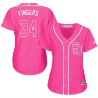 San Diego Padres #34 Rollie Fingers Pink Fashion Women's Stitched MLB Jersey