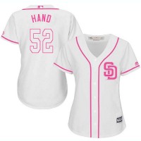 San Diego Padres #52 Brad Hand White/Pink Fashion Women's Stitched MLB Jersey