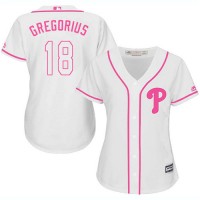 Philadelphia Phillies #18 Didi Gregorius White/Pink Fashion Women's Stitched MLB Jersey