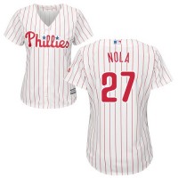 Philadelphia Phillies #27 Aaron Nola White(Red Strip) Home Women's Stitched MLB Jersey