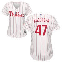Philadelphia Phillies #47 Larry Andersen White(Red Strip) Home Women's Stitched MLB Jersey