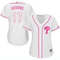 Philadelphia Phillies #17 Rhys Hoskins White/Pink Fashion Women's Stitched MLB Jersey
