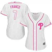 Philadelphia Phillies #7 Maikel Franco White/Pink Fashion Women's Stitched MLB Jersey