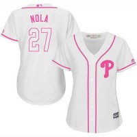 Philadelphia Phillies #27 Aaron Nola White/Pink Fashion Women's Stitched MLB Jersey