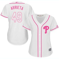 Philadelphia Phillies #49 Jake Arrieta White/Pink Fashion Women's Stitched MLB Jersey