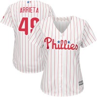 Philadelphia Phillies #49 Jake Arrieta White(Red Strip) Home Women's Stitched MLB Jersey