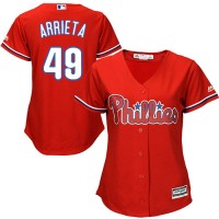 Philadelphia Phillies #49 Jake Arrieta Red Alternate Women's Stitched MLB Jersey