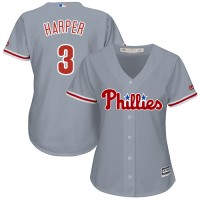 Philadelphia Phillies #3 Bryce Harper Grey Road Women's Stitched MLB Jersey