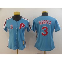 Philadelphia Phillies #3 Bryce Harper Light Blue Alternate Cooperstown Women's Stitched MLB Jersey