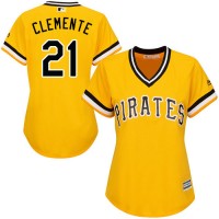 Pittsburgh Pirates #21 Roberto Clemente Gold Alternate Women's Stitched MLB Jersey