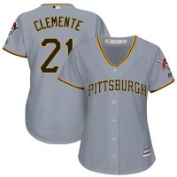 Pittsburgh Pirates #21 Roberto Clemente Grey Road Women's Stitched MLB Jersey