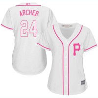 Pittsburgh Pirates #24 Chris Archer White/Pink Fashion Women's Stitched MLB Jersey