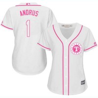 Texas Rangers #1 Elvis Andrus White/Pink Fashion Women's Stitched MLB Jersey
