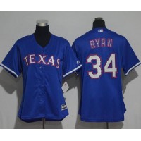 Texas Rangers #34 Nolan Ryan Blue Alternate Women's Stitched MLB Jersey