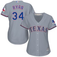 Texas Rangers #34 Nolan Ryan Grey Road Women's Stitched MLB Jersey