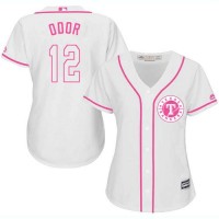 Texas Rangers #12 Rougned Odor White/Pink Fashion Women's Stitched MLB Jersey