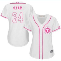 Texas Rangers #34 Nolan Ryan White/Pink Fashion Women's Stitched MLB Jersey