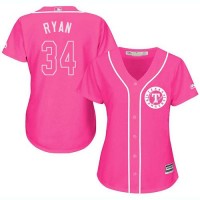 Texas Rangers #34 Nolan Ryan Pink Fashion Women's Stitched MLB Jersey